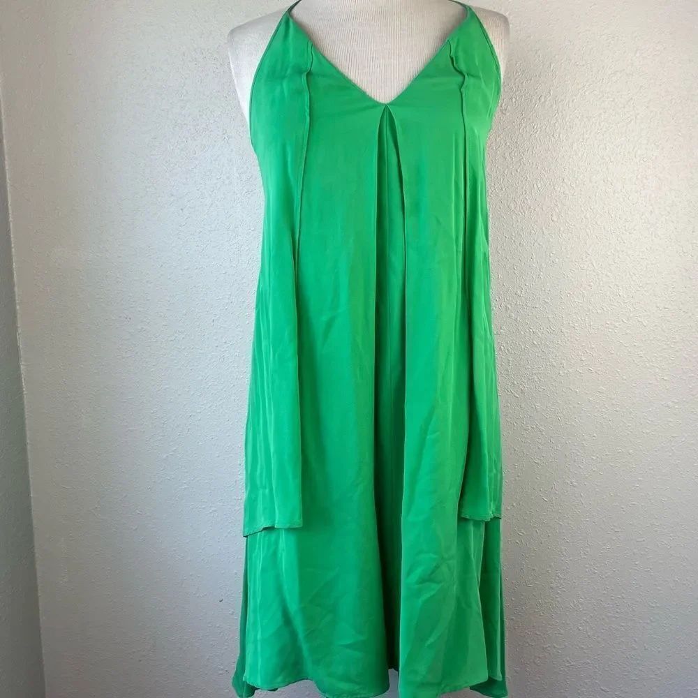 NWT Rebecca Minkoff Green Silk Midi Dress Size XS